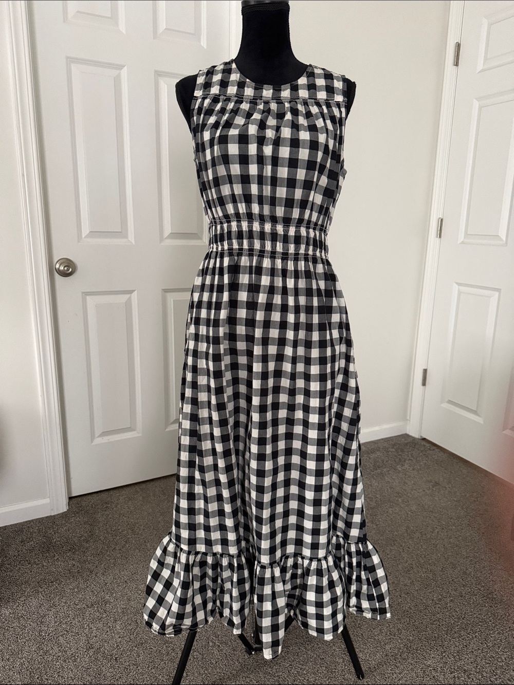 a new day Black & White Gingham Midi Maxi Dress large with pockets!